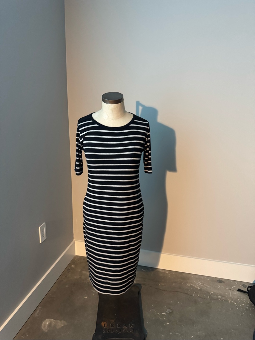 LuLaRoe Black and White Striped Knit Midi Dress